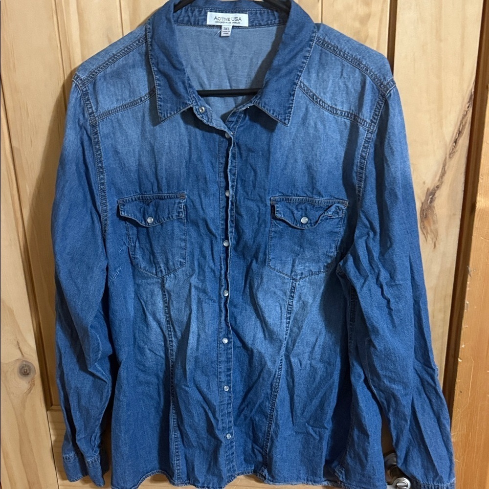 Active USA Blue Denim Snap Button-Up Shirt